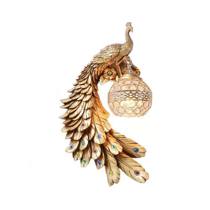 Vivolux | Hars Wandlamp Sconces Pauw 1 Licht Traditionele Wandmontage Lamp met Globe Kristal Ingebedde Schaduw