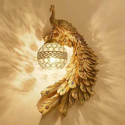 Vivolux | Hars Wandlamp Sconces Pauw 1 Licht Traditionele Wandmontage Lamp met Globe Kristal Ingebedde Schaduw