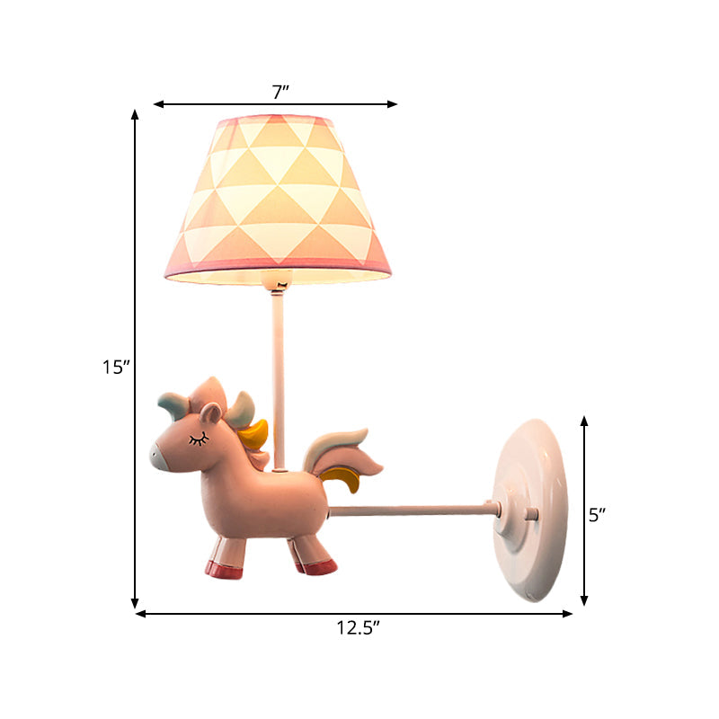Vivolux | Candy Colored Unicorn Wandleuchte mit Stoffschatten 1 Licht Nordische Harzwandleuchte für Schlafzimmer