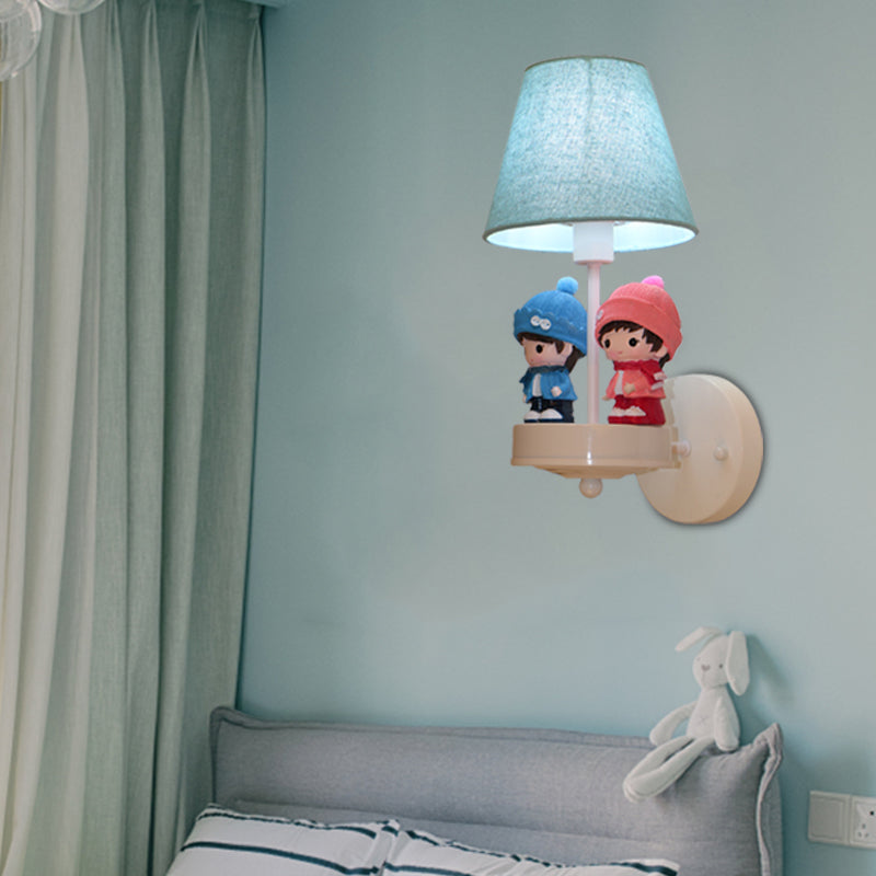Vivolux | Cartoon Getaperde Schaduw Wandlamp met Kind Deco Stof Eén Licht Blauwe Wandlamp voor Gang