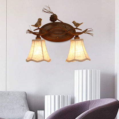 Vivolux | Rust Scalloped Wandverlichting Traditionele Metaal 2/3 Lichten Slaapkamer Wandlamp met Witte Stoffen Schaduw