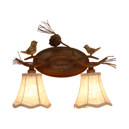 Vivolux | Rust Scalloped Wandverlichting Traditionele Metaal 2/3 Lichten Slaapkamer Wandlamp met Witte Stoffen Schaduw