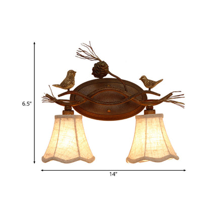 Vivolux | Rust Scalloped Wandverlichting Traditionele Metaal 2/3 Lichten Slaapkamer Wandlamp met Witte Stoffen Schaduw