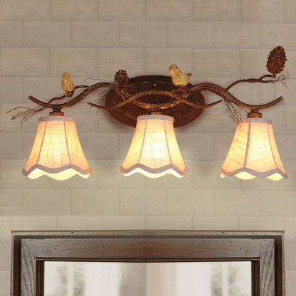 Vivolux | Rust Scalloped Wandverlichting Traditionele Metaal 2/3 Lichten Slaapkamer Wandlamp met Witte Stoffen Schaduw