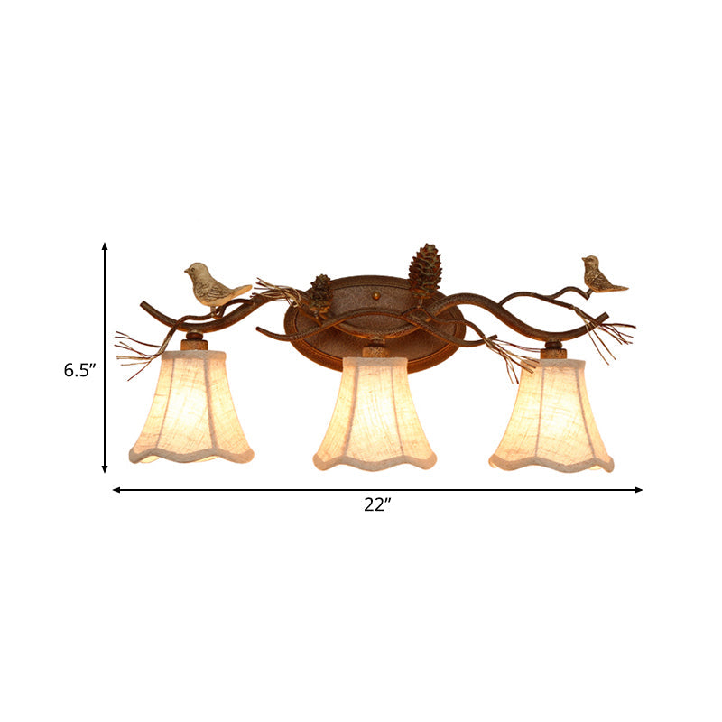 Vivolux | Rust Scalloped Wandverlichting Traditionele Metaal 2/3 Lichten Slaapkamer Wandlamp met Witte Stoffen Schaduw