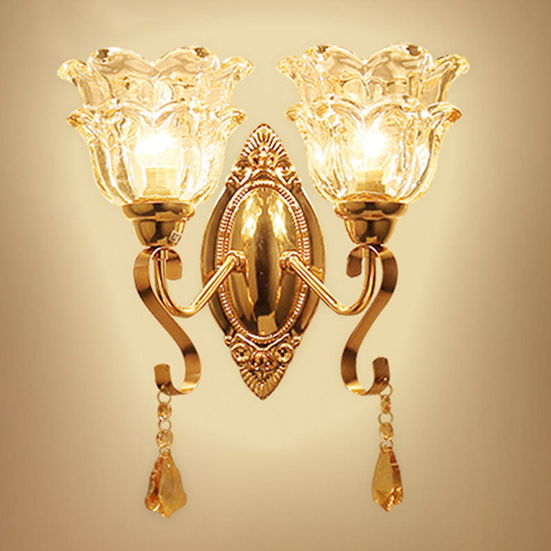 Vivolux | Kromming Wandgemonteerde Lamp Hedendaagse Metallische Gouden Wandlamp met Geometrische Glazen Schaduw