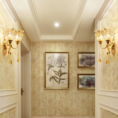 Vivolux | Kromming Wandgemonteerde Lamp Hedendaagse Metallische Gouden Wandlamp met Geometrische Glazen Schaduw