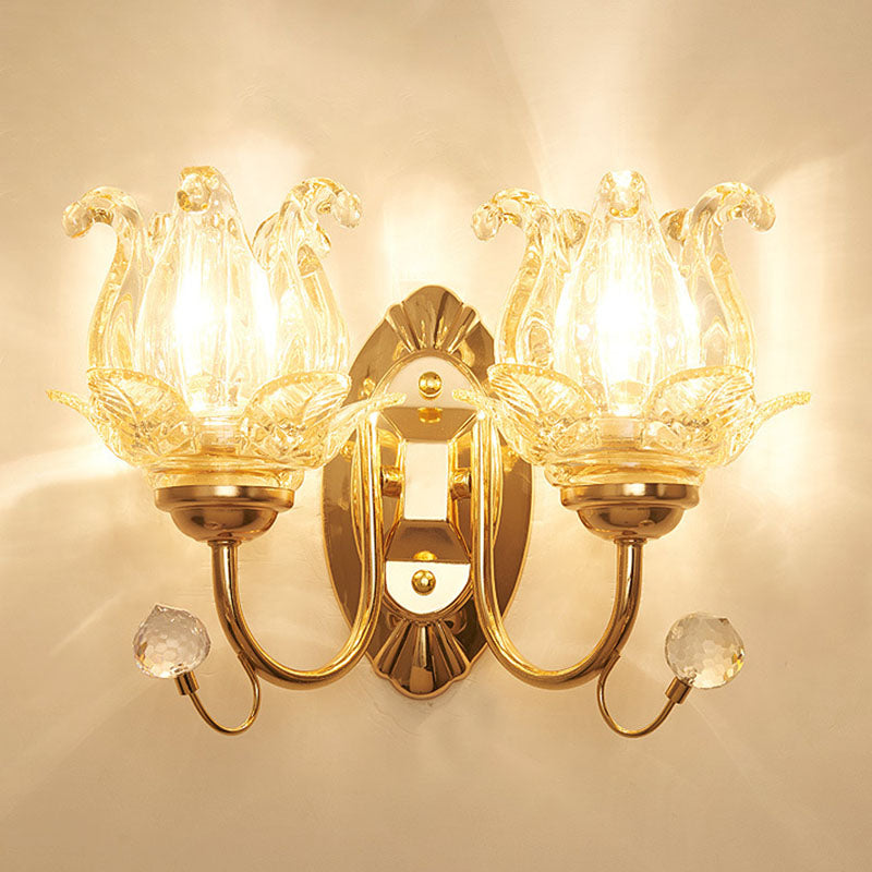 Vivolux | Kromming Wandgemonteerde Lamp Hedendaagse Metallische Gouden Wandlamp met Geometrische Glazen Schaduw