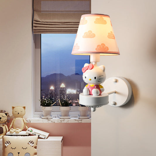 Vivolux | Single-Bulb Schlafzimmer Wandlicht Leuchte Cartoon Weiß Wandmontage Licht mit konischer Stoffschirme