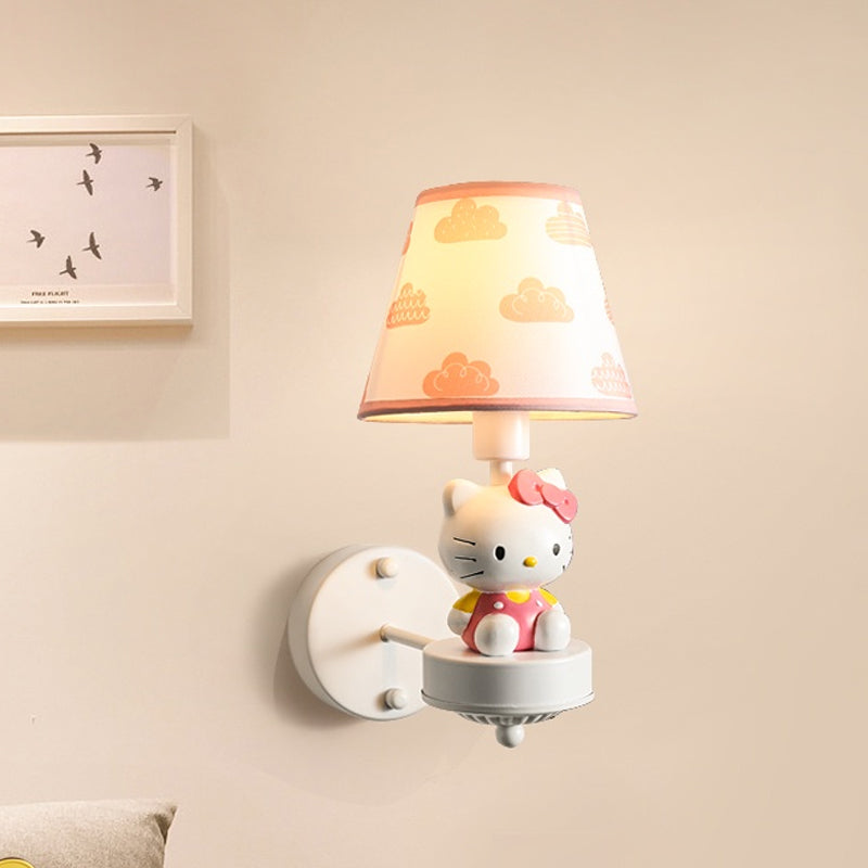 Vivolux | Single-Bulb Schlafzimmer Wandlicht Leuchte Cartoon Weiß Wandmontage Licht mit konischer Stoffschirme