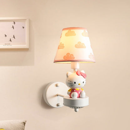 Vivolux | Single-Bulb Schlafzimmer Wandlicht Leuchte Cartoon Weiß Wandmontage Licht mit konischer Stoffschirme