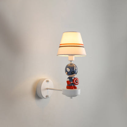 Vivolux | Single-Bulb Schlafzimmer Wandlicht Leuchte Cartoon Weiß Wandmontage Licht mit konischer Stoffschirme