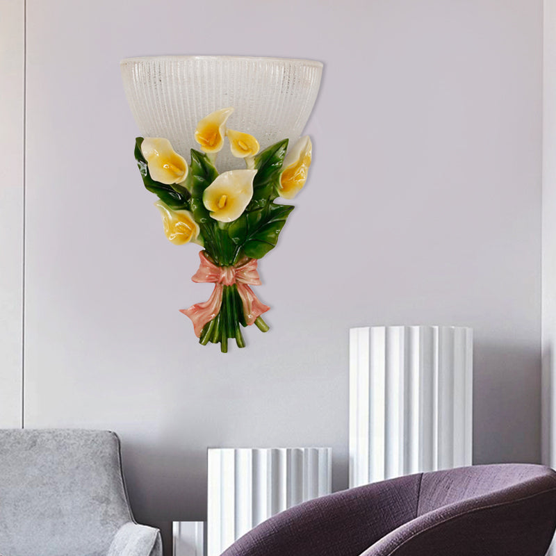 Vivolux | Prismatische Glazen Koepel Wandlamp Traditioneel 1 Lichts Woonkamer Wandlamp met Groene Boeket Decoratie