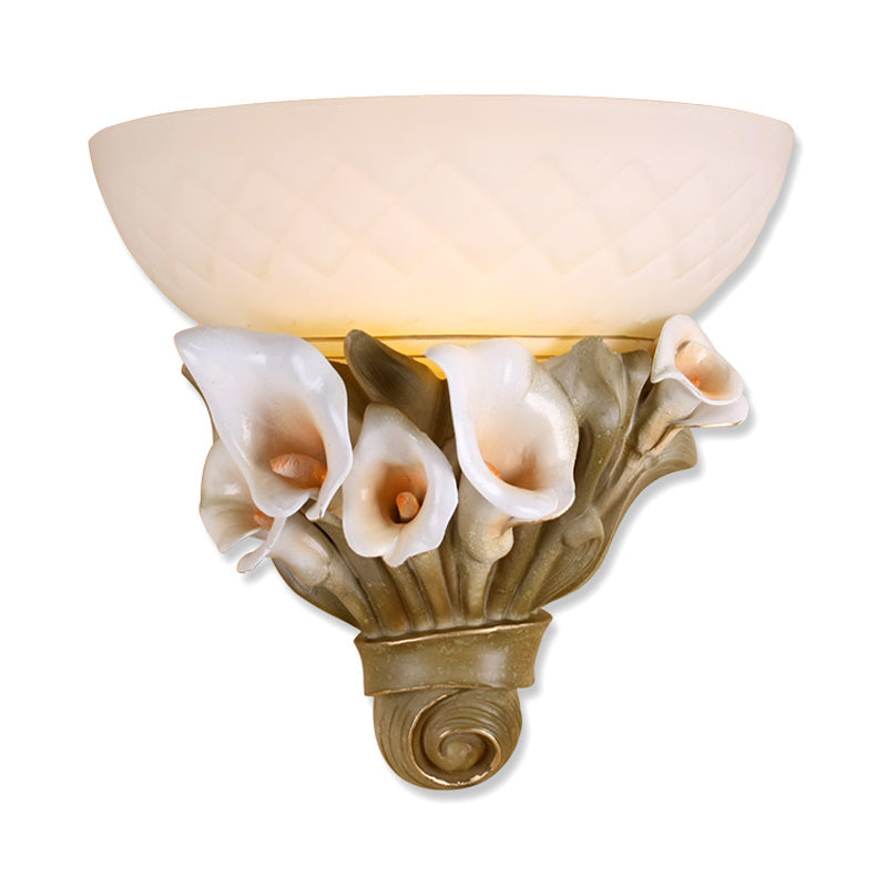 Vivolux | Bowl Witte Glazen Wandlamp Vintage 1 Licht Bedlampje met Geel/Wit Bloem ontwerp