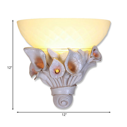 Vivolux | Bowl Witte Glazen Wandlamp Vintage 1 Licht Bedlampje met Geel/Wit Bloem ontwerp