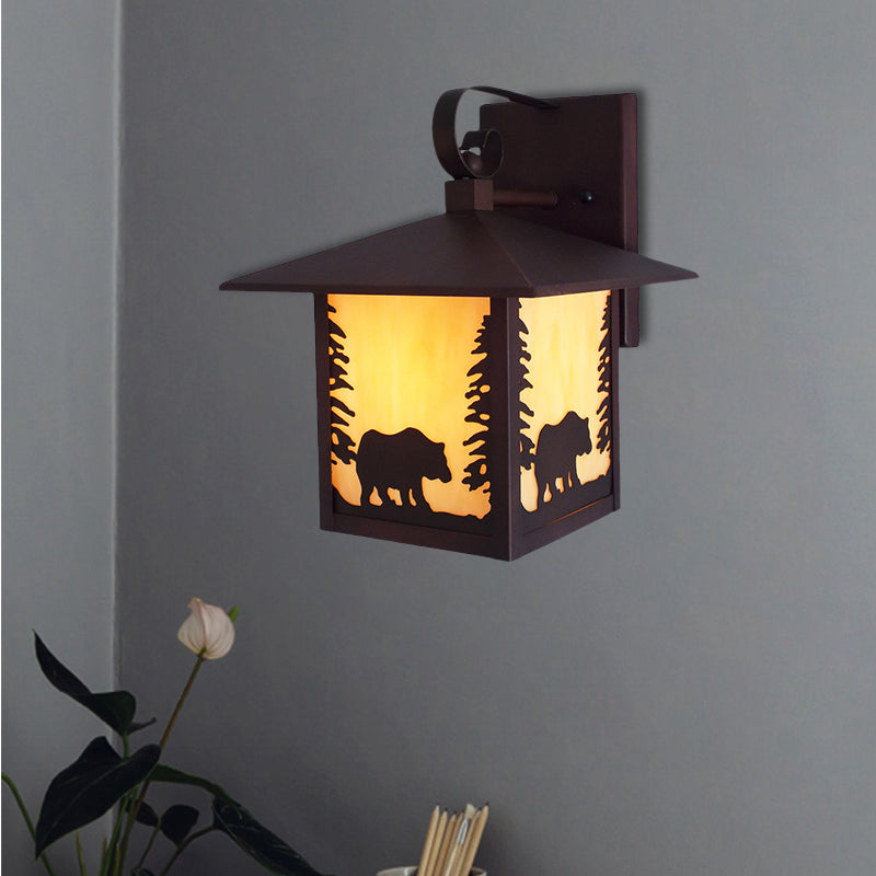 Vivolux | Metalen Lantaarn Wandlamp Rustiek 1 Licht Porch Wandgemonteerde Lamp in Koper met Amber Glazen Shade