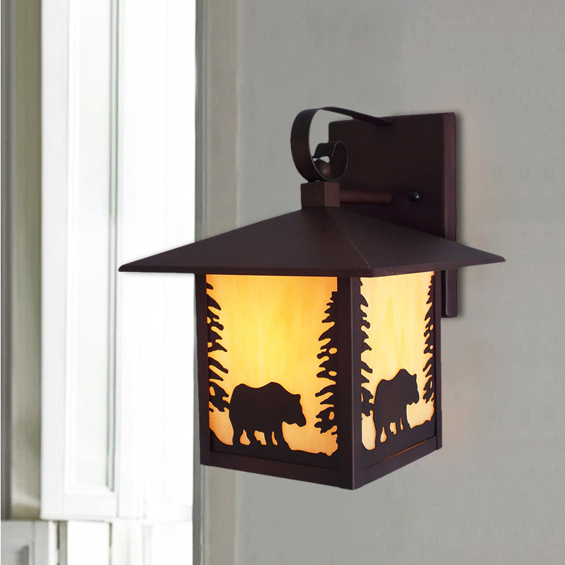 Vivolux | Metalen Lantaarn Wandlamp Rustiek 1 Licht Porch Wandgemonteerde Lamp in Koper met Amber Glazen Shade