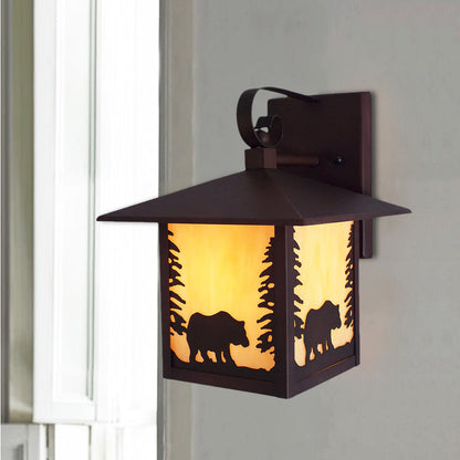 Vivolux | Metalen Lantaarn Wandlamp Rustiek 1 Licht Porch Wandgemonteerde Lamp in Koper met Amber Glazen Shade