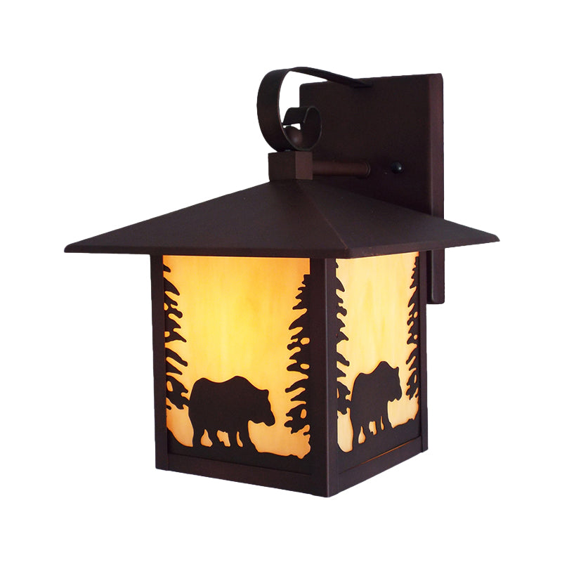 Vivolux | Metalen Lantaarn Wandlamp Rustiek 1 Licht Porch Wandgemonteerde Lamp in Koper met Amber Glazen Shade