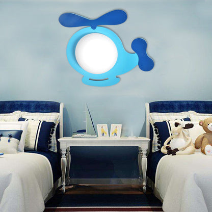 Vivolux | Baby Kid Schlafzimmer Hubschrauber Wandlampe Holz Cartoon Stil LED Wandleuchte