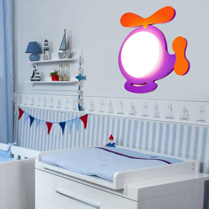 Vivolux | Baby Kid Schlafzimmer Hubschrauber Wandlampe Holz Cartoon Stil LED Wandleuchte