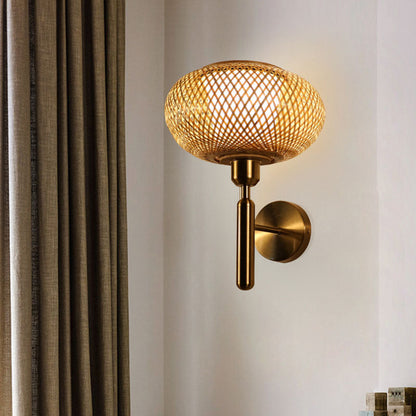 Vivolux | Bamboo Criss-Cross Woven Wall Lantern Chinesischer Stil 1 Glühbirne Holz Wandmontierte Lichtquelle
