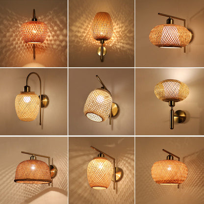 Vivolux | Bamboo Criss-Cross Woven Wall Lantern Chinesischer Stil 1 Glühbirne Holz Wandmontierte Lichtquelle