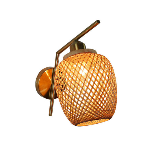 Vivolux | Bamboo Criss-Cross Woven Wall Lantern Chinesischer Stil 1 Glühbirne Holz Wandmontierte Lichtquelle
