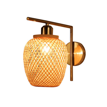 Vivolux | Bamboo Criss-Cross Woven Wall Lantern Chinesischer Stil 1 Glühbirne Holz Wandmontierte Lichtquelle