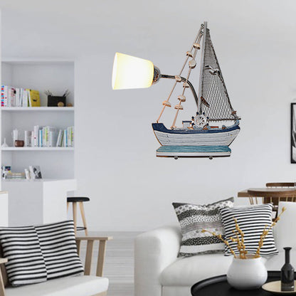 Vivolux | Nautical Ship Wandlantaarn met Emmer Schaduw 1 Kop Glas Wandlamp in Blauw voor Verpleegkamer