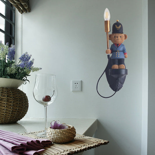 Vivolux | Lieve Speelgoedbeer Wandlamp met Kaars Hars 1 Licht Blauwe Wandlamp voor Kleuterschool