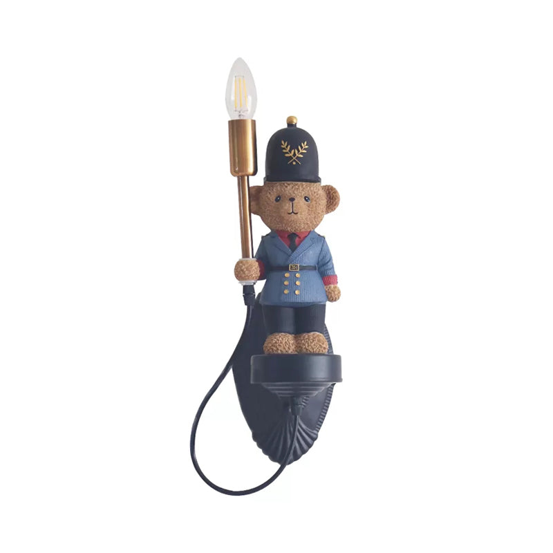Vivolux | Lieve Speelgoedbeer Wandlamp met Kaars Hars 1 Licht Blauwe Wandlamp voor Kleuterschool