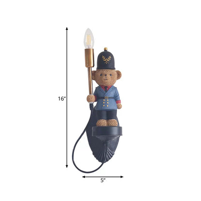 Vivolux | Lieve Speelgoedbeer Wandlamp met Kaars Hars 1 Licht Blauwe Wandlamp voor Kleuterschool