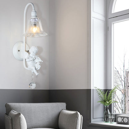 Vivolux | Moderne Witte Wandlamp Klokschaduw 1 Kop Metaal Wandlamp met Engel voor Kinderkamer