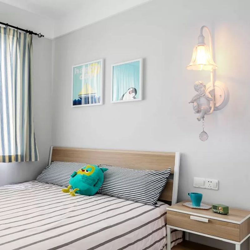 Vivolux | Moderne Witte Wandlamp Klokschaduw 1 Kop Metaal Wandlamp met Engel voor Kinderkamer