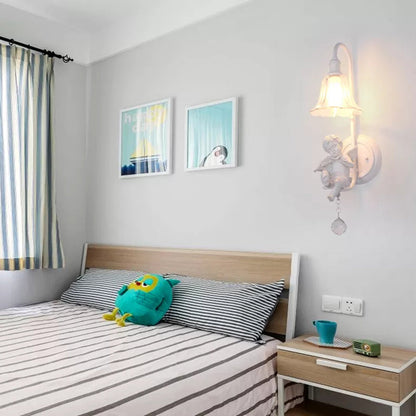 Vivolux | Moderne Witte Wandlamp Klokschaduw 1 Kop Metaal Wandlamp met Engel voor Kinderkamer