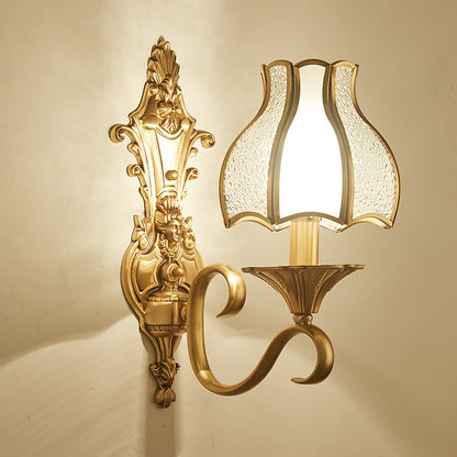 Vivolux | Traditionelle blütenförmige wandmontierte Leuchte Rippling-Glas-Wandleuchte in Gold