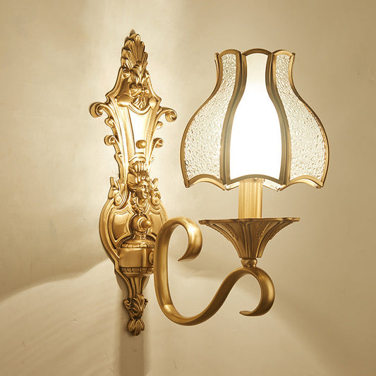 Vivolux | Traditionelle blütenförmige wandmontierte Leuchte Rippling-Glas-Wandleuchte in Gold
