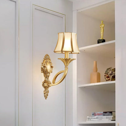 Vivolux | Frost Glass Flare Förmige Wandmontierte Lampe Klassische Flur Wandbeleuchtung in Gold