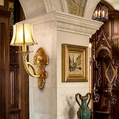 Vivolux | Frost Glass Flare Förmige Wandmontierte Lampe Klassische Flur Wandbeleuchtung in Gold