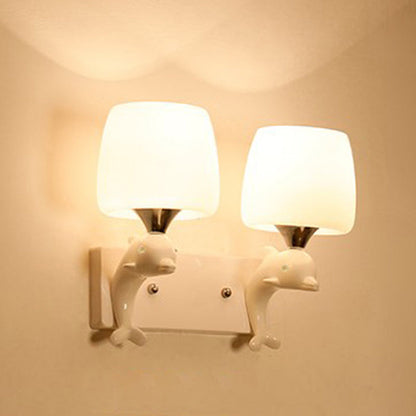 Vivolux | Tapered Shape Opal Glass Wandlamp Contemporary 2 Lampen Witte Wandverlichting Fixture met Dolfijn Decor