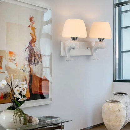Vivolux | Tapered Shape Opal Glass Wandlamp Contemporary 2 Lampen Witte Wandverlichting Fixture met Dolfijn Decor