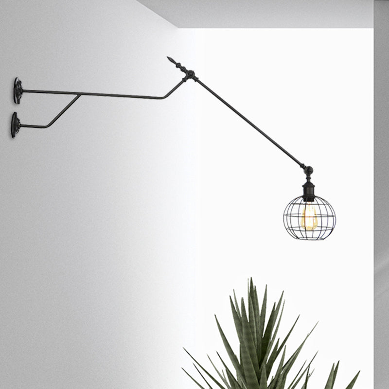 Vivolux | Globe Metalen Sconces Verlichting Industrieel Enkel Bulb Binnen Wand Gemonteerde Lamp in Zwart met Kooi