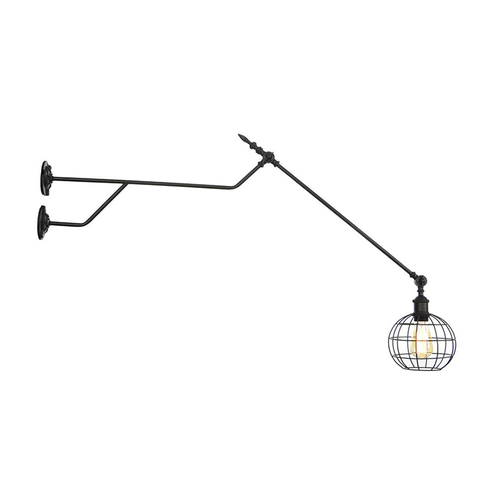 Vivolux | Globe Metalen Sconces Verlichting Industrieel Enkel Bulb Binnen Wand Gemonteerde Lamp in Zwart met Kooi