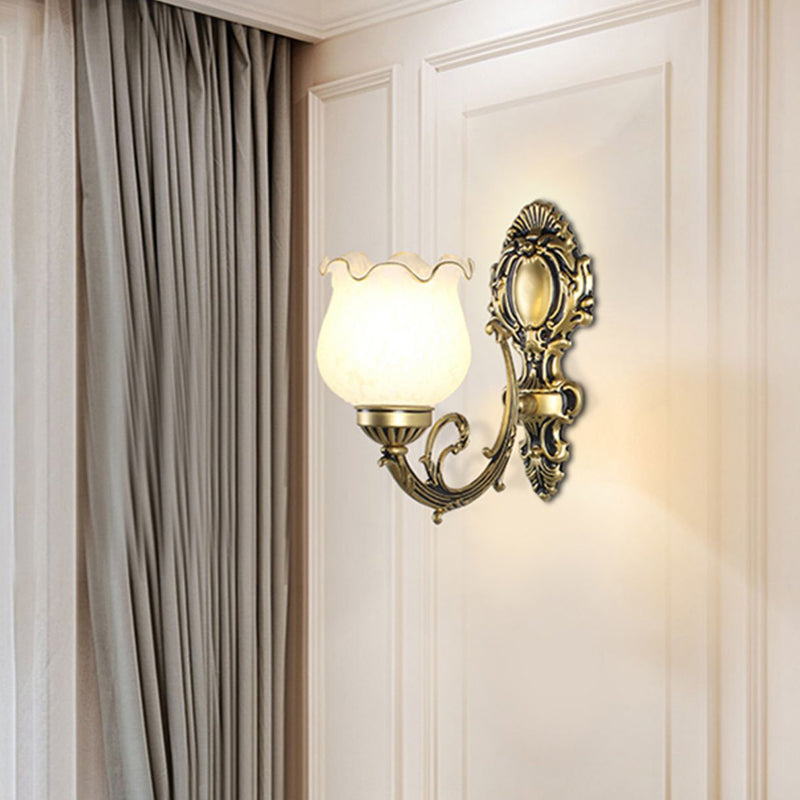 Vivolux | Traditionale Blumentapete Wandlicht Frost Glas Wandlicht Leuchte mit Rüschensaum für Flur