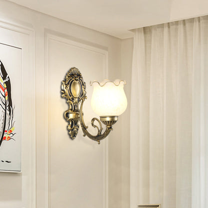 Vivolux | Traditionale Blumentapete Wandlicht Frost Glas Wandlicht Leuchte mit Rüschensaum für Flur