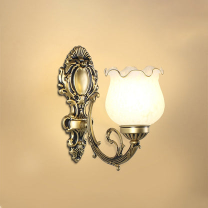 Vivolux | Traditionale Blumentapete Wandlicht Frost Glas Wandlicht Leuchte mit Rüschensaum für Flur