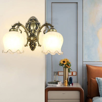 Vivolux | Traditionale Blumentapete Wandlicht Frost Glas Wandlicht Leuchte mit Rüschensaum für Flur