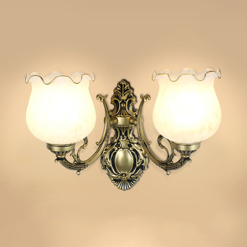 Vivolux | Traditionale Blumentapete Wandlicht Frost Glas Wandlicht Leuchte mit Rüschensaum für Flur