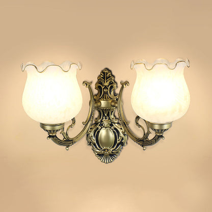 Vivolux | Traditionale Blumentapete Wandlicht Frost Glas Wandlicht Leuchte mit Rüschensaum für Flur